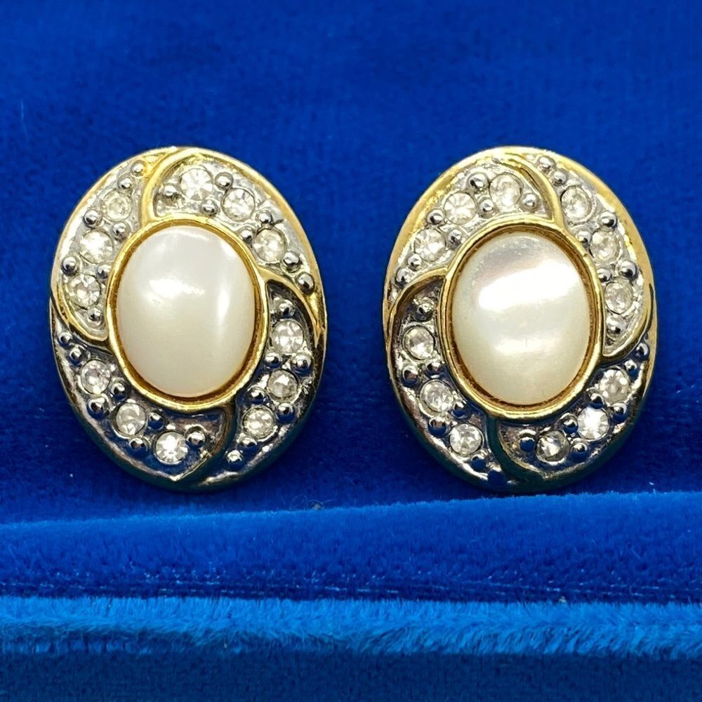 💛 Gold Plated Faux Pearl & Crystal Earrings